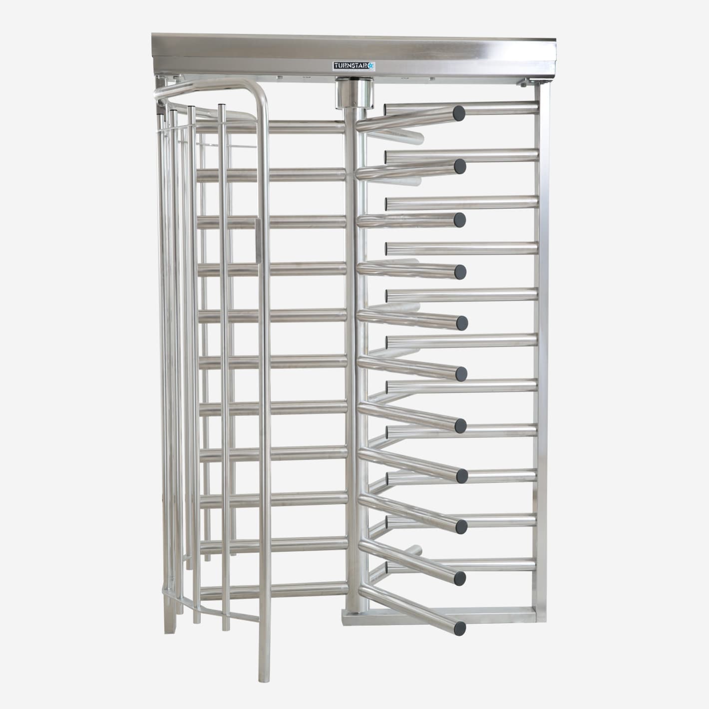 Turnstar Titan full height turnstile in stainless steel, showing its straight tube rotor arms